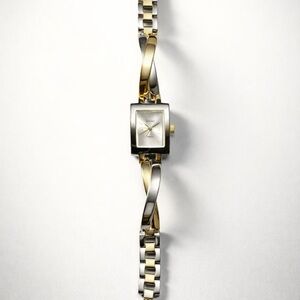 Accutime Two-Tone Bracelet Watch Silver & Gold Square Face Minimalist
